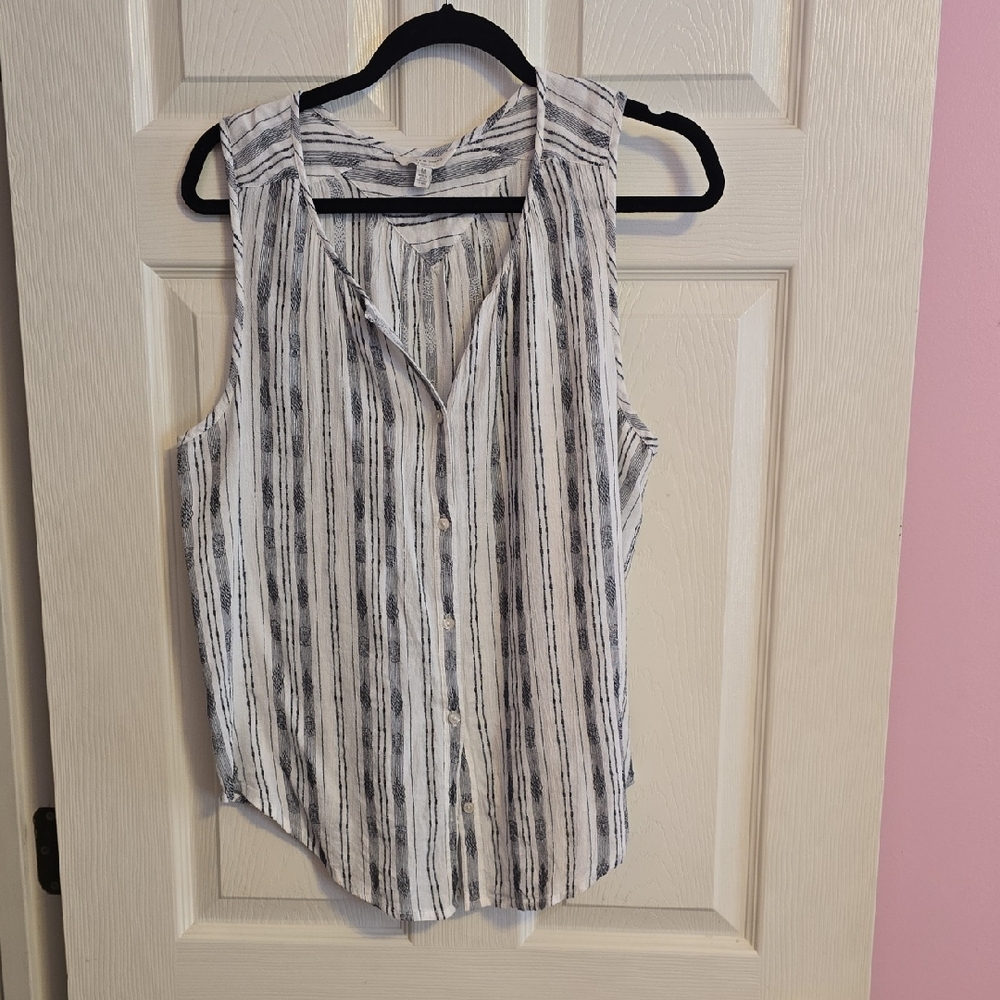 Lucky Brand Black and White Striped Sleeveless Blouse